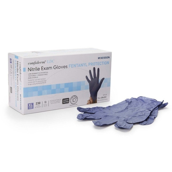 Mckesson Confiderm LDC, Disposable Gloves, Low-Derma Nitrile, Powder-Free, XL, 2300 PK, Blue 14-6N48C - main
